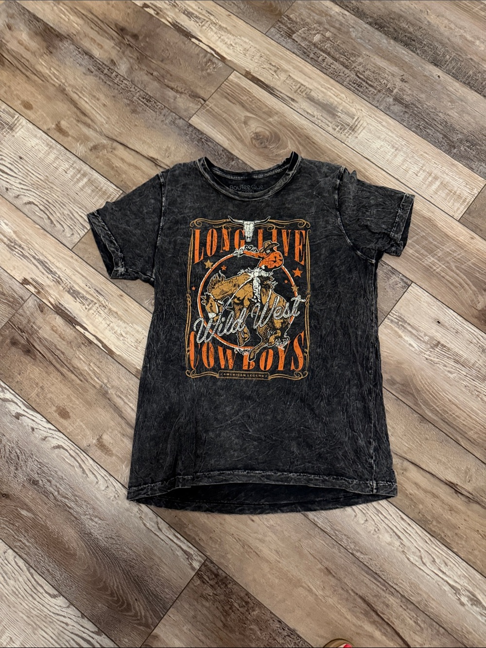 Black Mineral-Wash Short Sleeve Graphic Tee - Wild West Motif